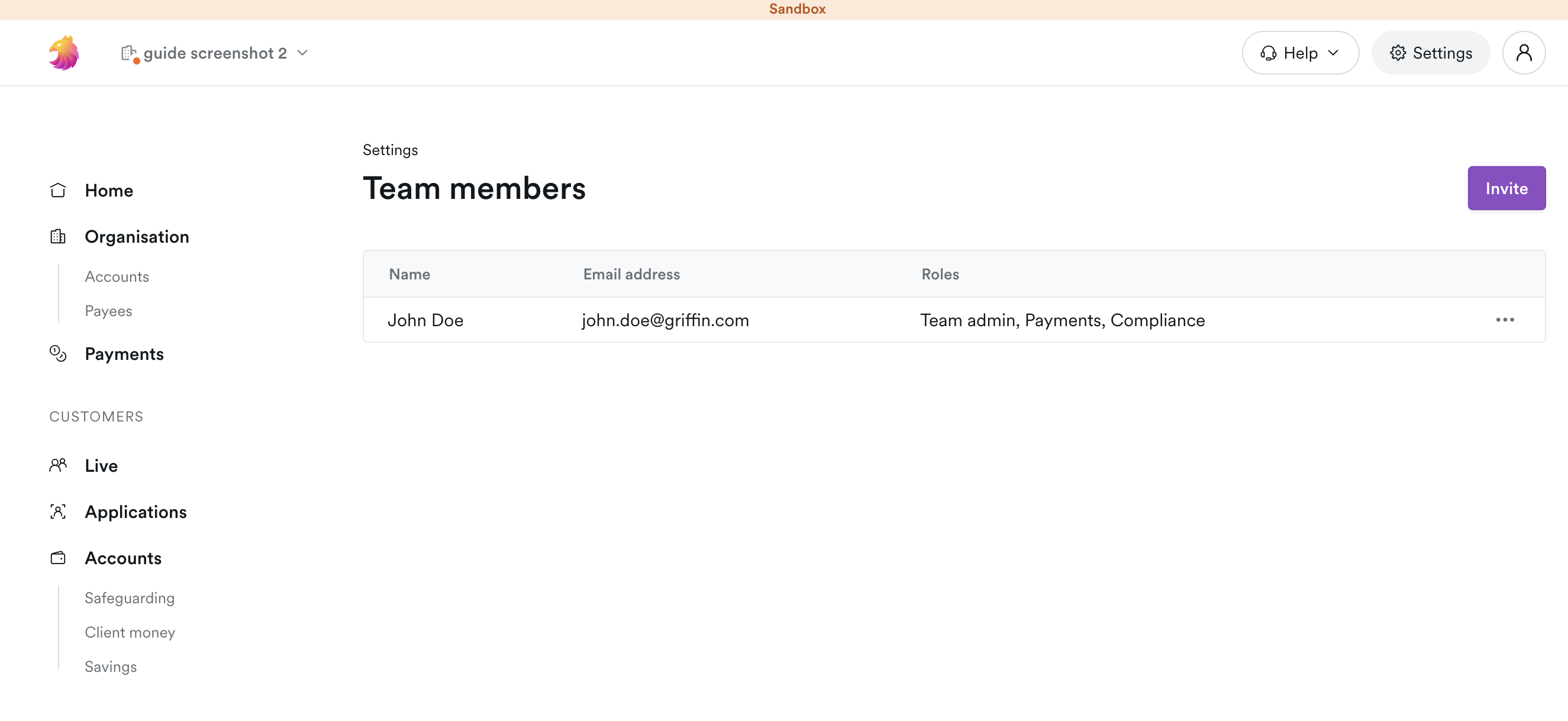 This is a screenshot of the team members page